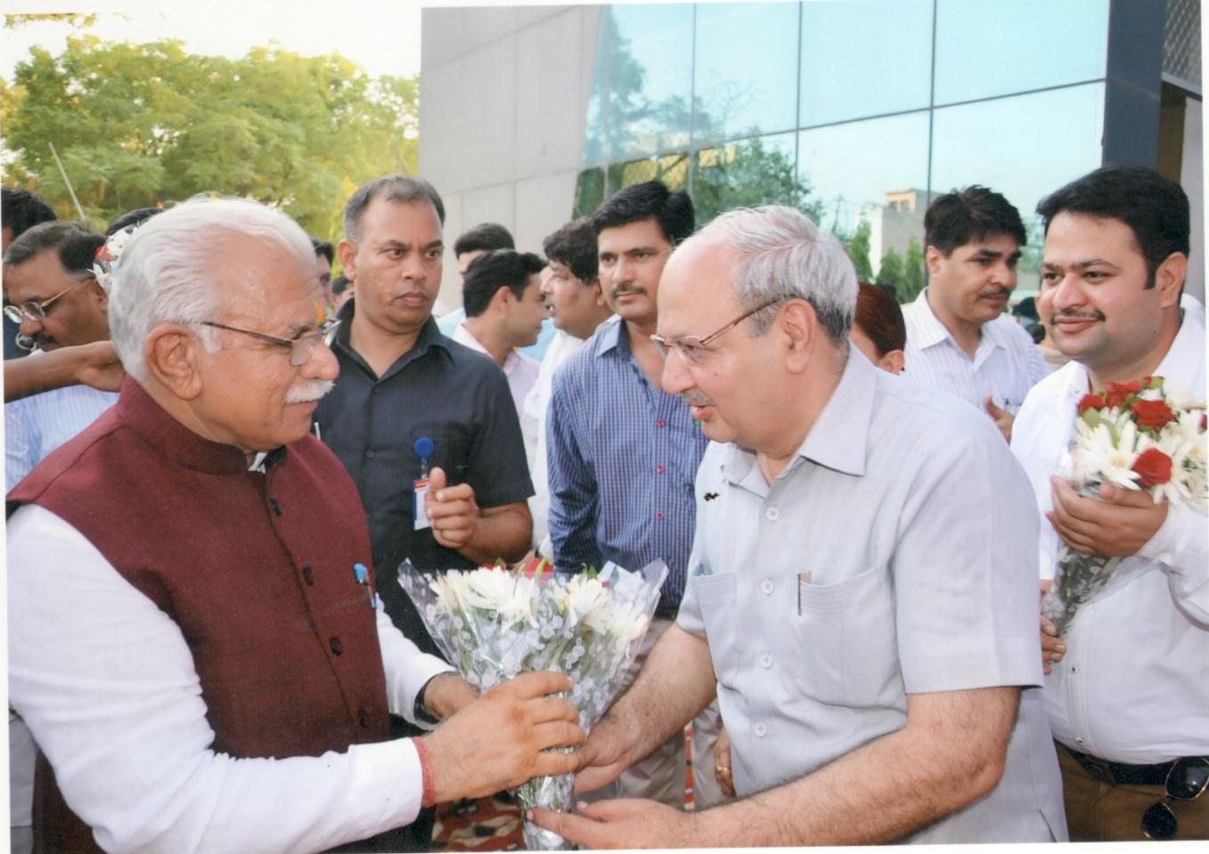 Haryana Chief Minister Shri Nayab Singh Saini being welcomed at PUCB